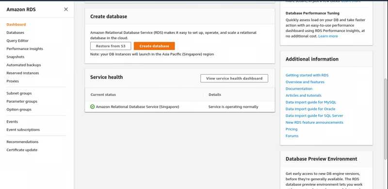 6 rds create database